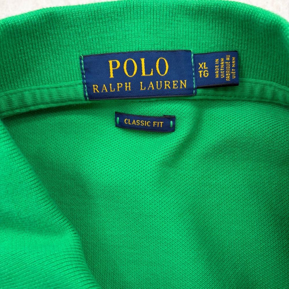 Polo Ralph Lauren Mens XL Green Classic Fit Short Sleeve Pique Polo Purple Pony - Picture 2 of 12